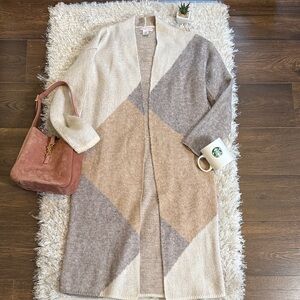 EUC Sincerely Jules Beige and Gray Long Open Cardigan S